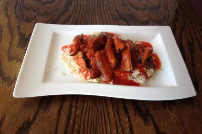 Roast Duck on Fried Rice with Barbecue Sauce